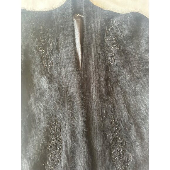 Lee Sands Black Cardigan XL (est) Angora blend Embroidered Old Money Mob Wife - Picture 11 of 13
